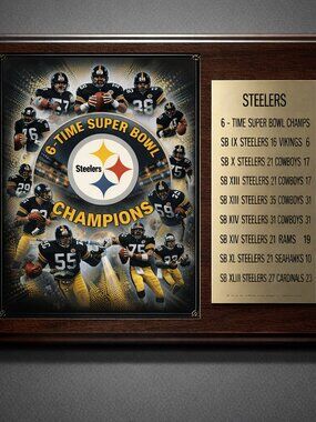 Pittsburgh Steelers 6x Super Bowl Champs Wood Plaque Wall Display Local Pickup
